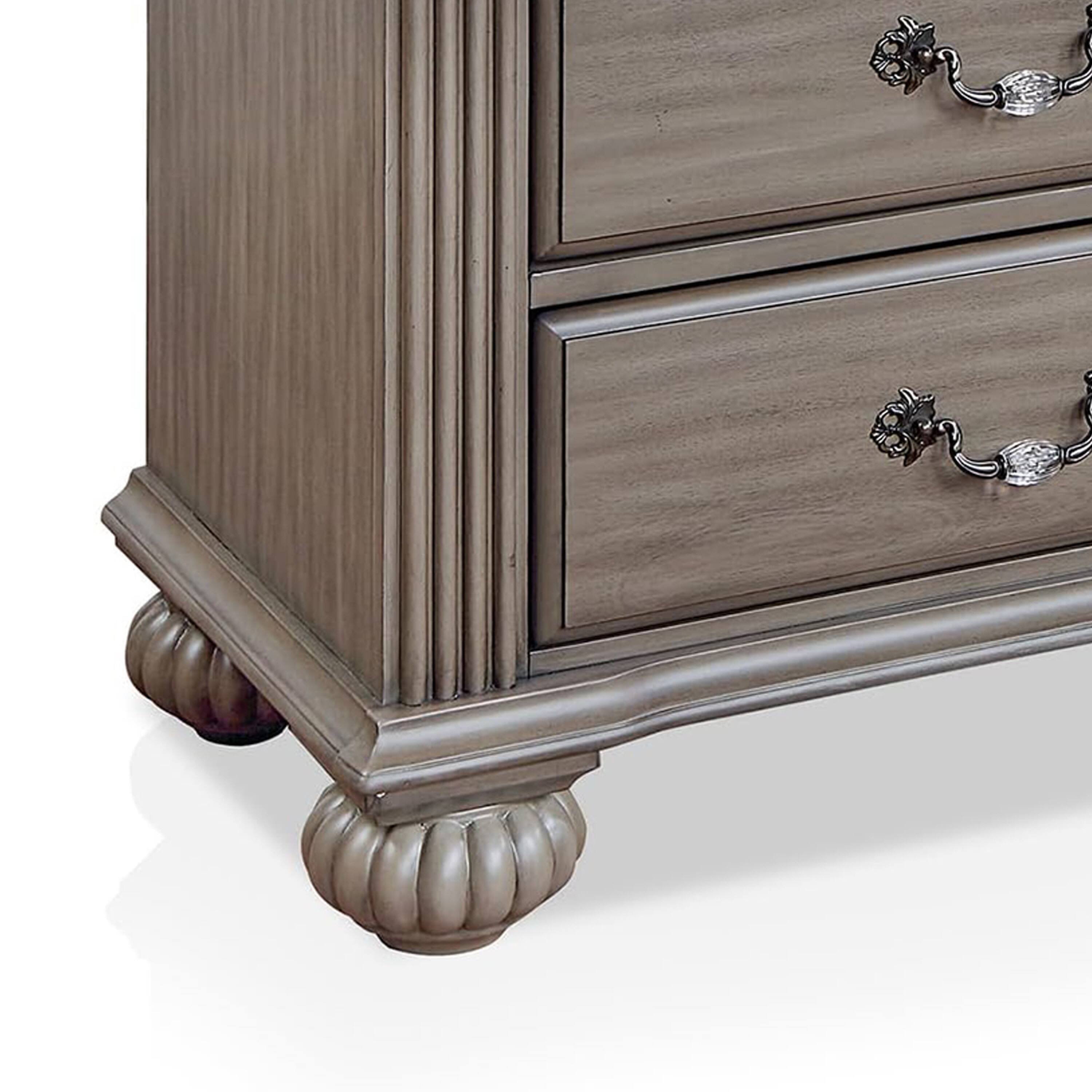 Alt View 3. Manhattan Lane - Recus Classic Nightstand with 3 Drawers, Acrylic Accents,Solid Wood - Gray, Brass, Clear.