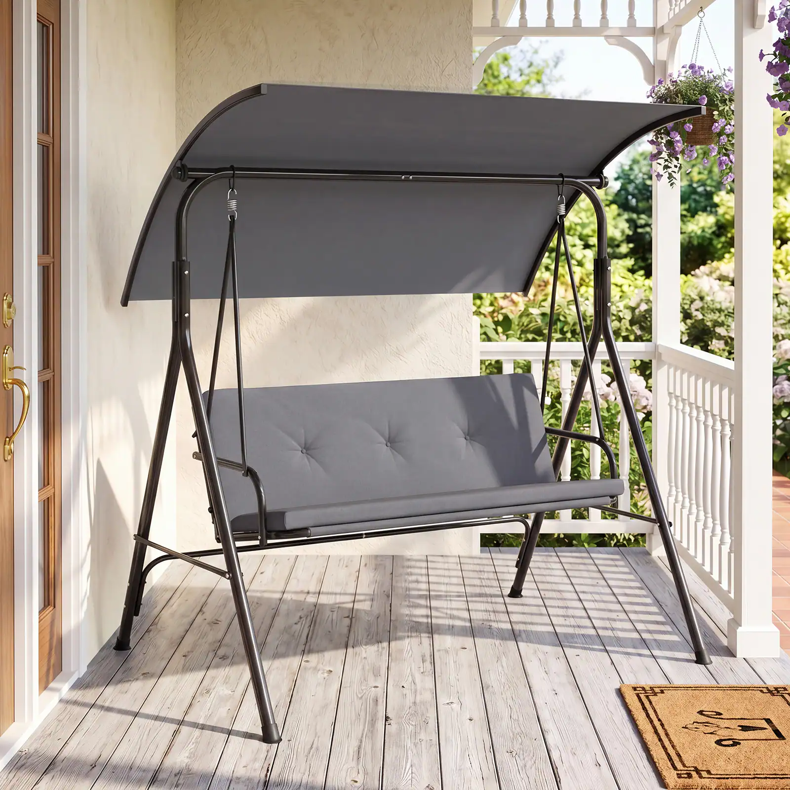Alt View 1. Costway - Costway Swing Chair with Adjustable Canopy,Swing with Removable Cushion&Heavy-duty Metal Stand - Gray.