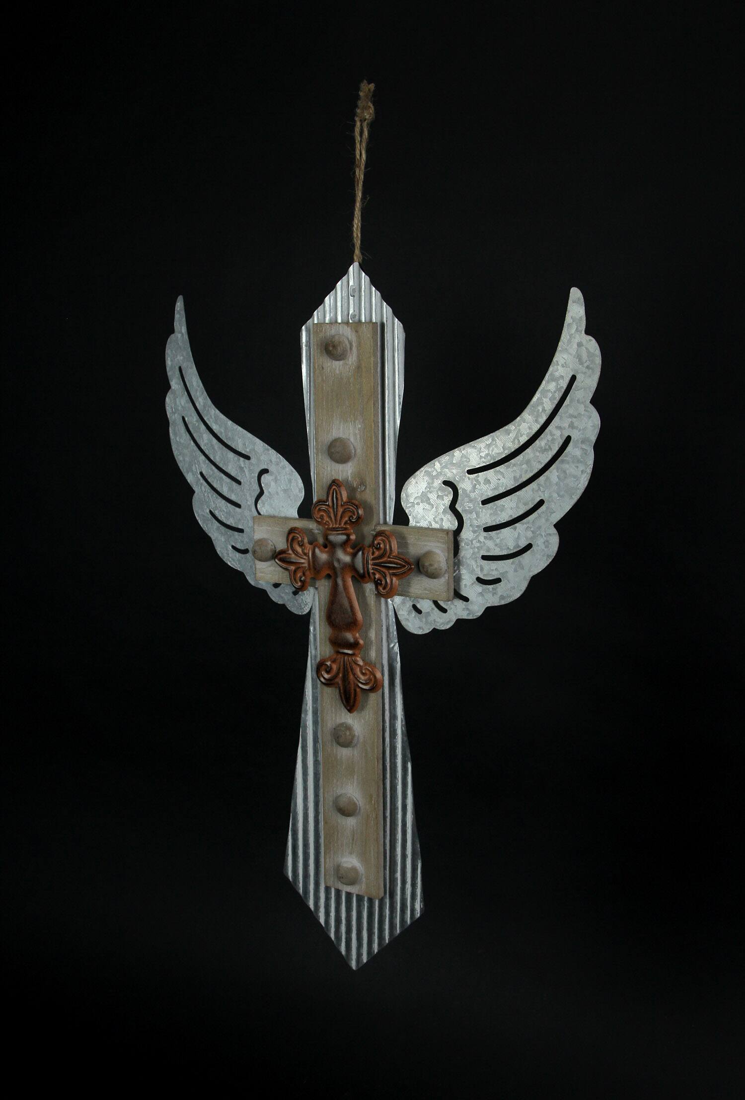 Alt View 1. Things2Die4 - Galvanized Metal Winged Cross Handmade Decorative Rustic Hanging Wall Decor - Multicolored.