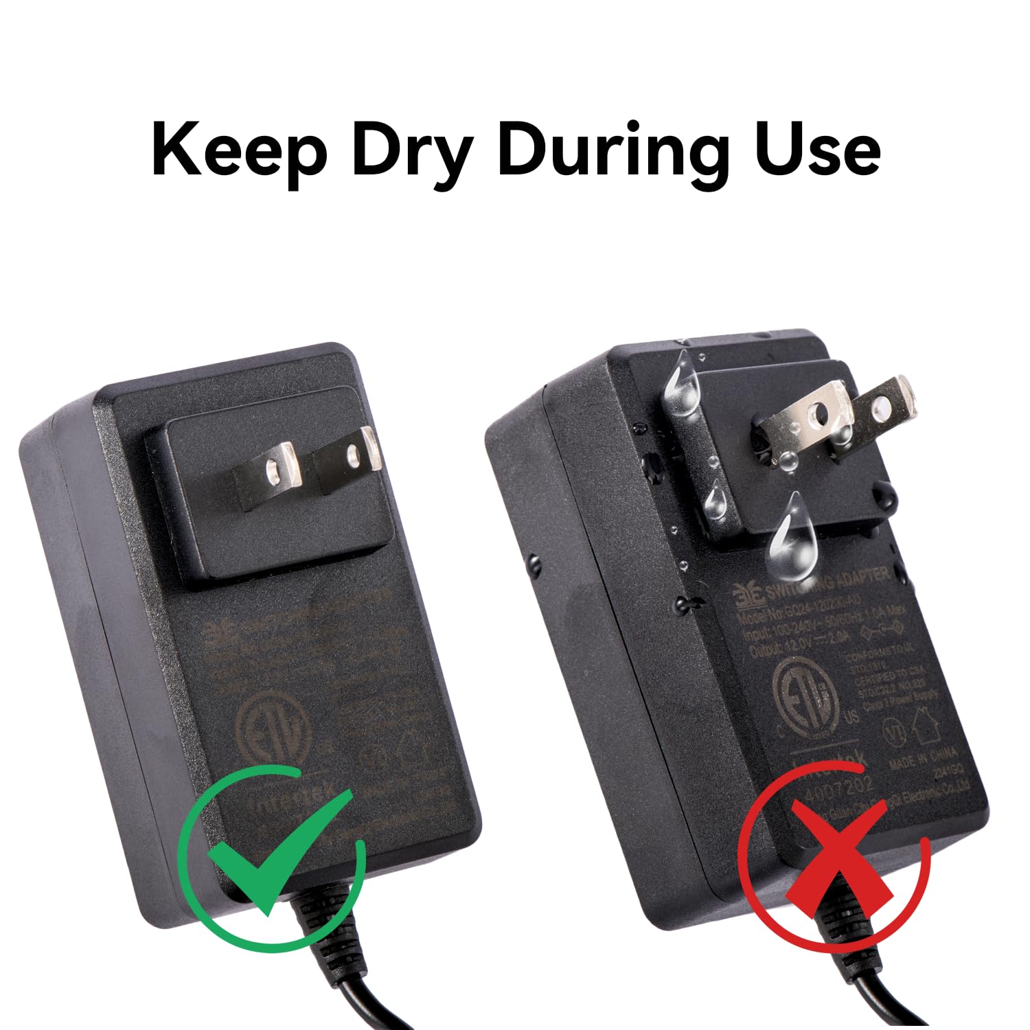 Keep Dry During Use

36 SWI NG ADAPTER 12024 120230-A0

Model No: 100-240V 50/60Hz

Input: 20W

Output: 12.0V

Certified to Mobile Cass

Made in China

204100 4007 202 X

4007202