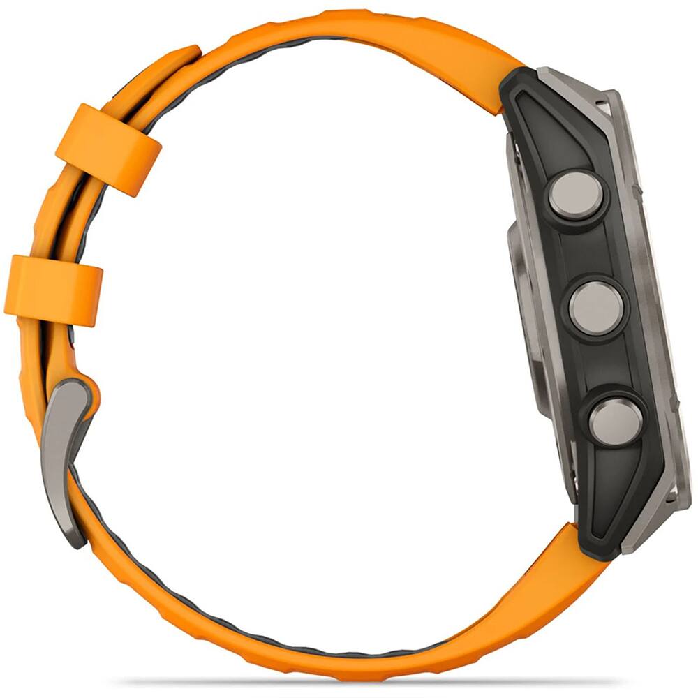 Alt View 4. Garmin - fēnix 8 AMOLED Sapphire GPS Smartwatch 47mm Fiber-reinforced polymer + 2-Year Extended Warranty Bundle - Sapphire/Titanium with Spark Orange/Graphite Band.