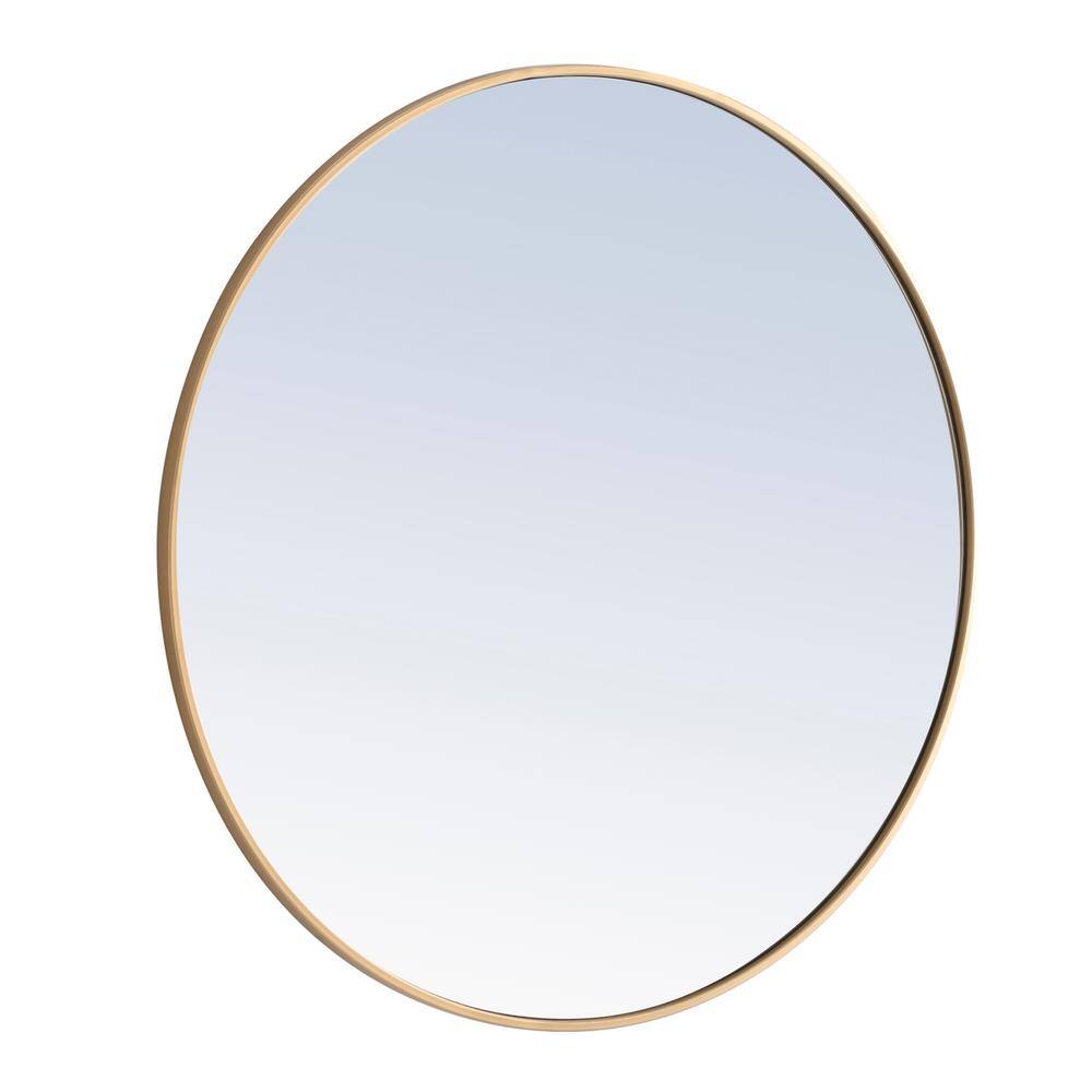 Left. Elegant Decor - Metal frame Round Mirror 36 inch Brass finish - Brass.