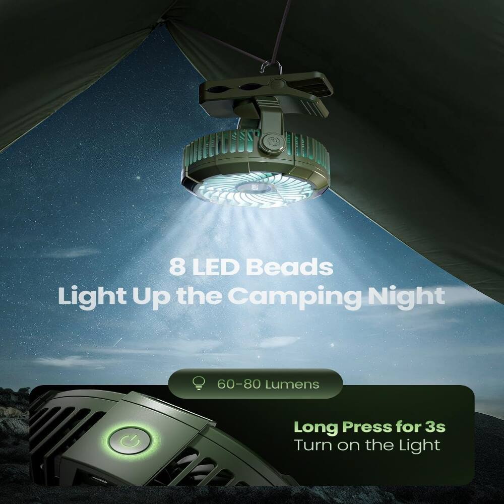 8 LED Beads Light Up the Camping Night  
60-80 Lumens  
Long Press for 3s Turn on the Light