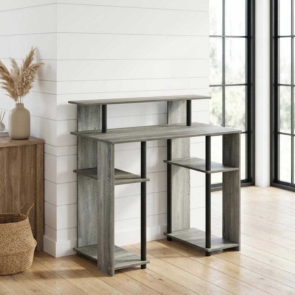 Angle. BisonOffice - French Oak Grey/Black Computer Writing Desk with Modern Design, Sturdy - French Oak Grey/Black.
