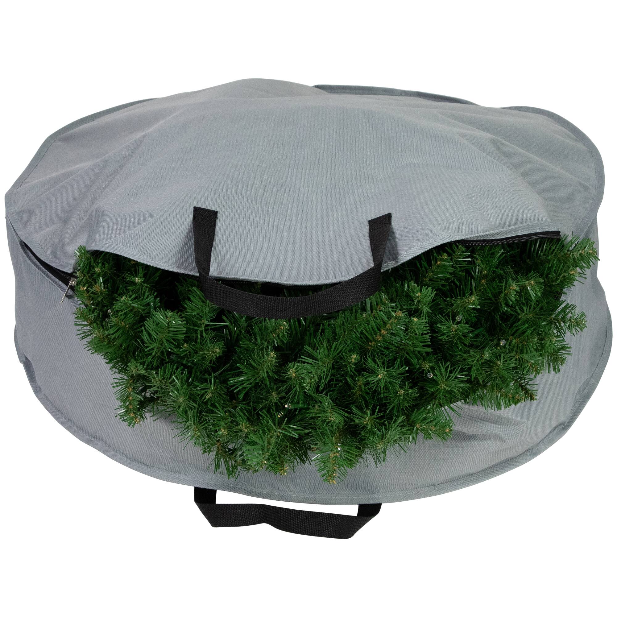 Alt View 3. Northlight - Multi-Seasonal Wreath Storage Bag - 30" - Gray - Gray.