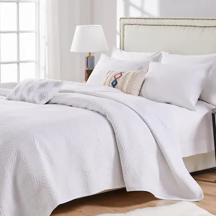 Front. Barefoot Bungalow - Barefoot Bungalow Parker Comforter Bedding Set 3-Piece Pre-Washed Extra Comfort Full/Queen, White - White.