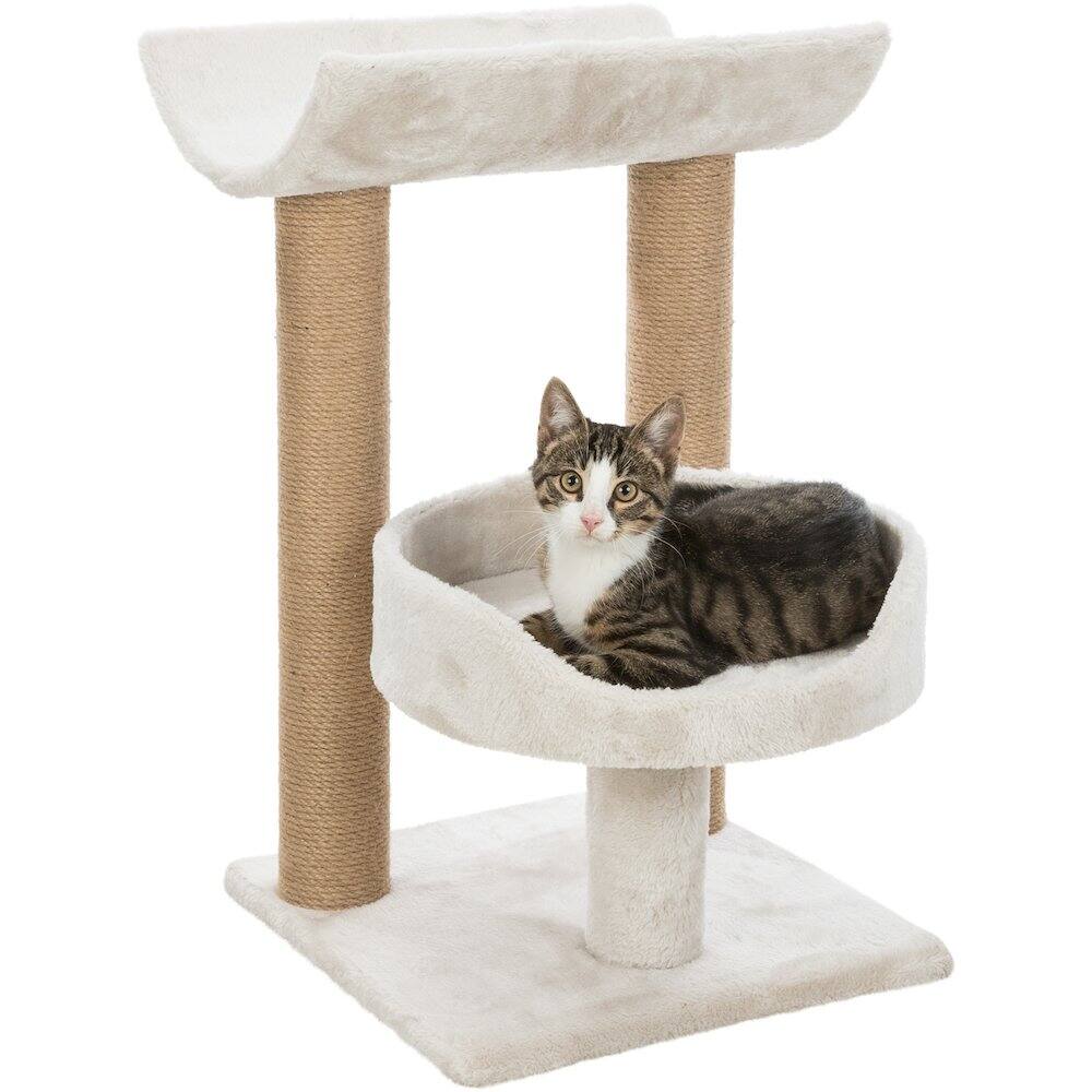 Left. TRIXIE - Isaba Plush 2-Level Cat Tree with Sisal Scratching Posts, 2 Perch - Light Gray-Greige.