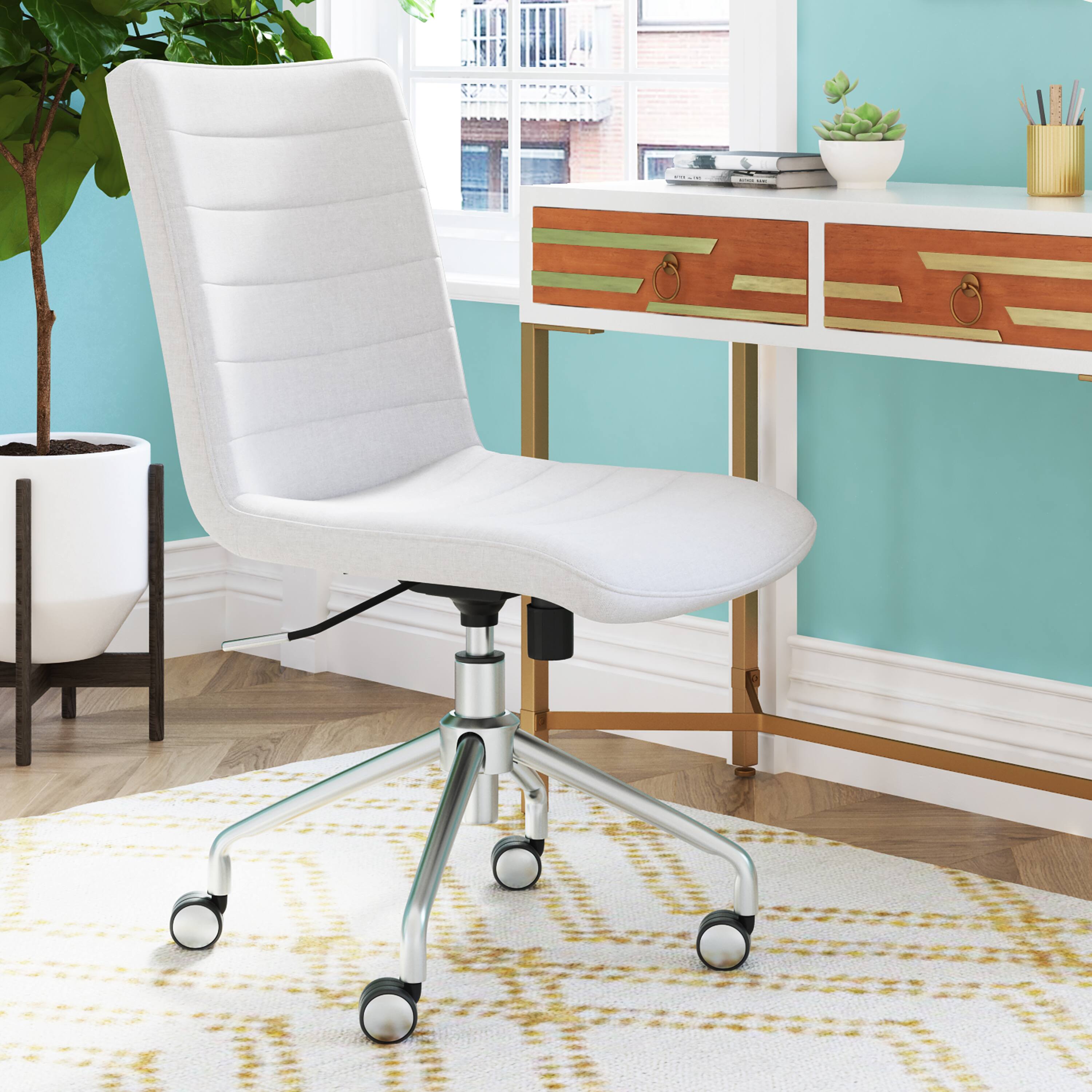 Angle. Elle Decor - Home Office Desk Chair with Lumbar Support Soft Fabric Conference Reception Chair with Adjustable Height & Tilt Swivels - French Ivory.