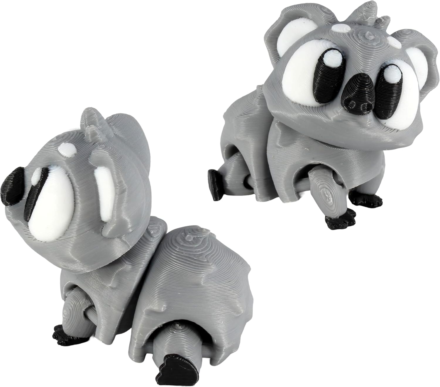 Back. JuzToys - 3D Printed Articulated Koala Fidget Toy 3 Pack – Flexible Cute Animal Desk Decor, Adult Fidget Collectible by PowerTRC - Gray.