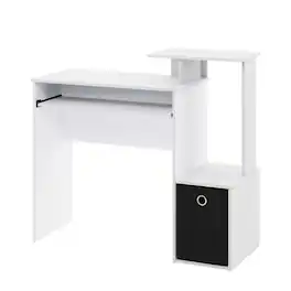 BisonOffice - gaming desk with keyboard tray, side shelves,, storage bin for home office - White