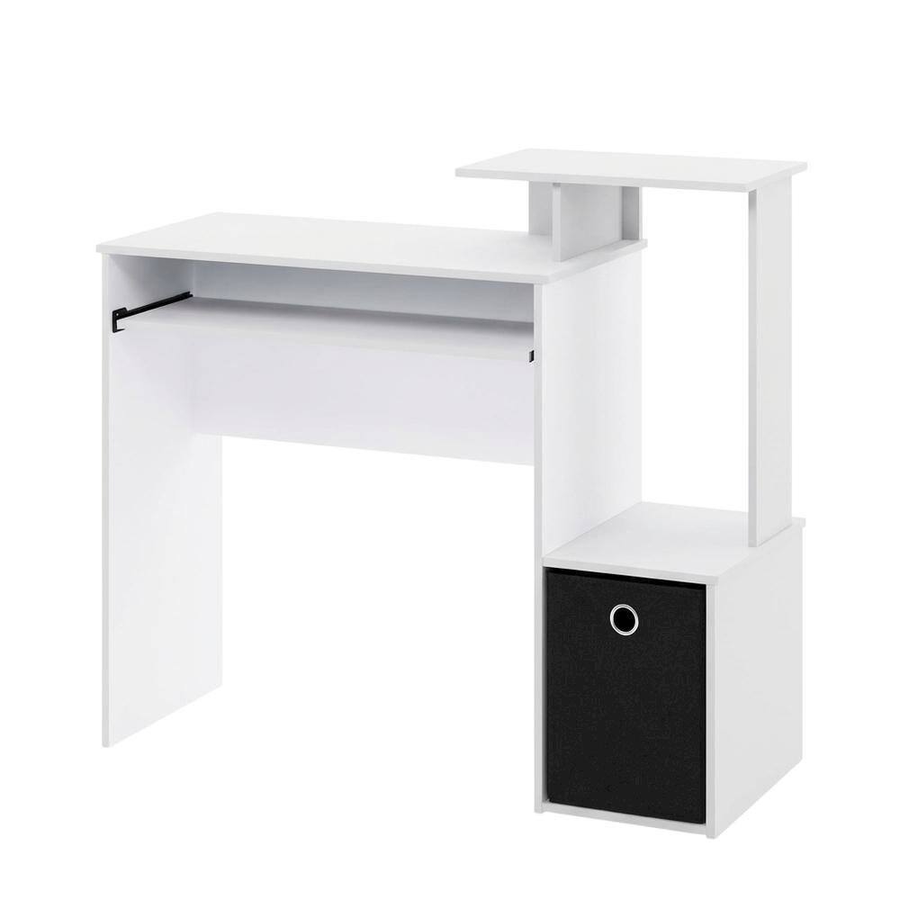 Front. BisonOffice - White gaming desk with keyboard tray, side shelves,, storage bin for home office - White.