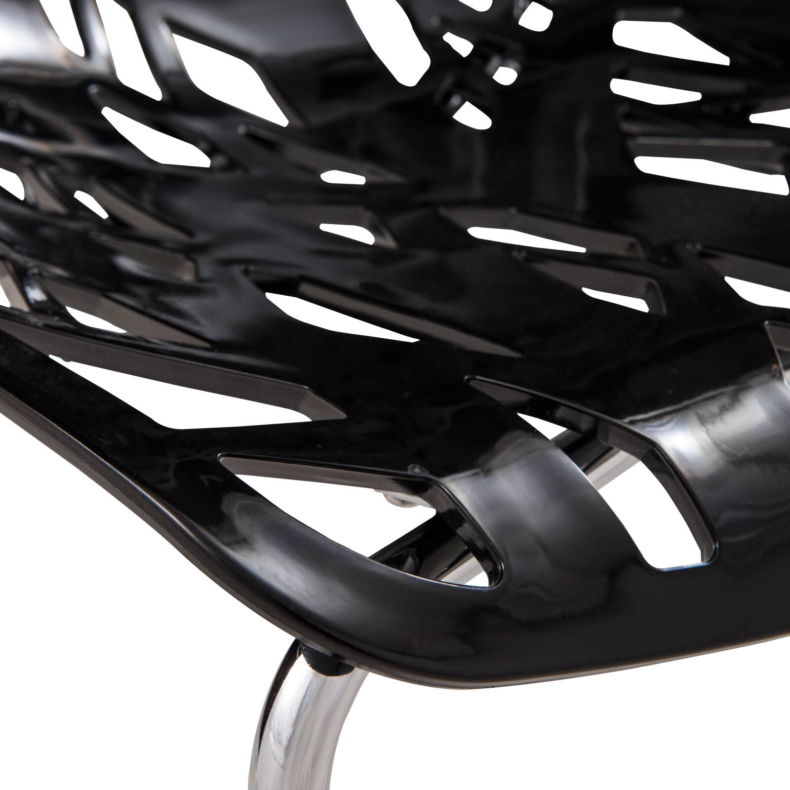 Alt View 8. LeisureMod - Asbury Set of 4 Stackable Dining Side Chair with Accent Chrome Steel Legs and Cut Out Design for Indoor Outdoor - Black.