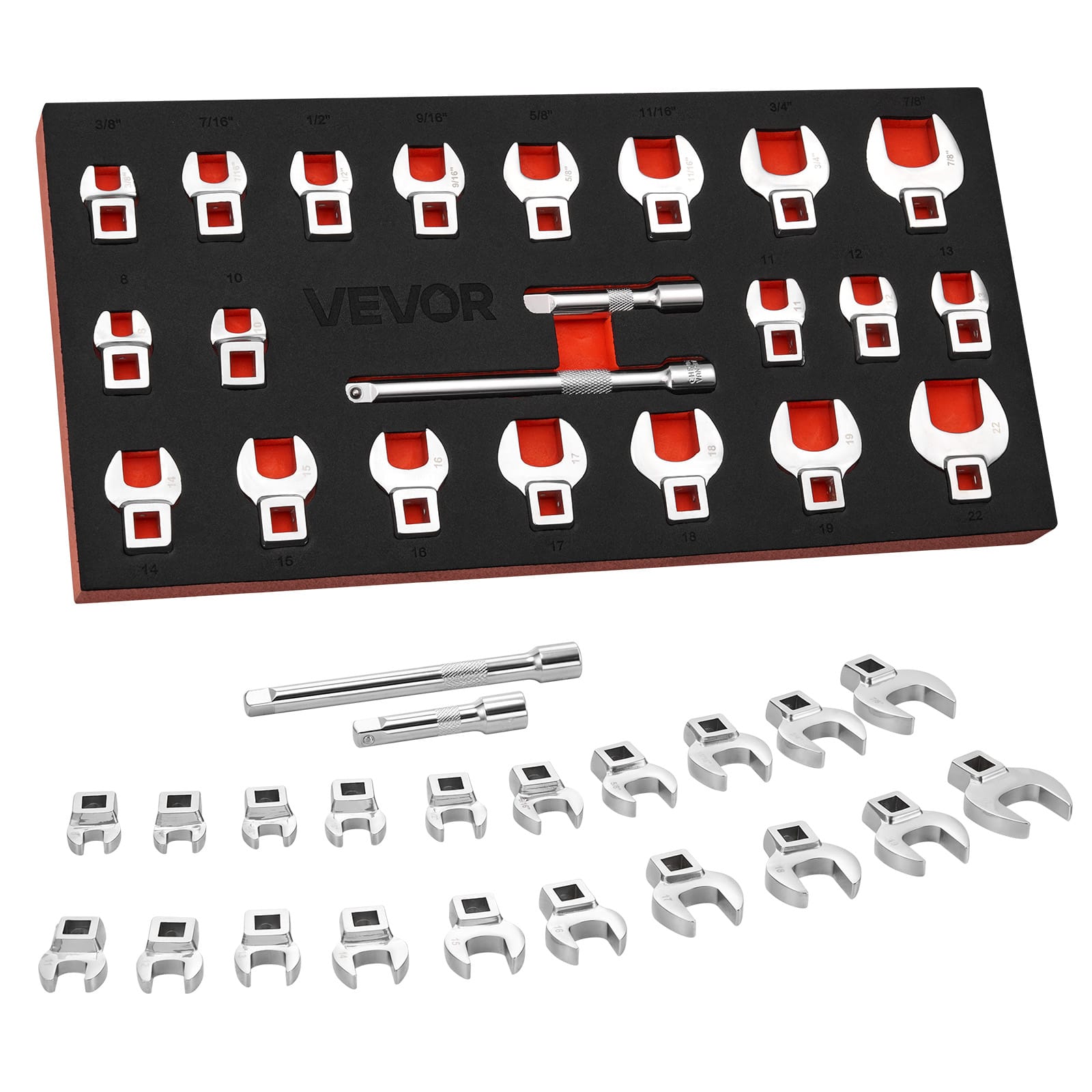 "VEVOR - Crowfoot Wrench Set, 3/8"" Drive, 22-Piece Metric and SAE Size Crows Foot Wrenches, Cr-Mo Alloy Steel, with Storage Tray - Black;Silver" price history on PriceWatchPro