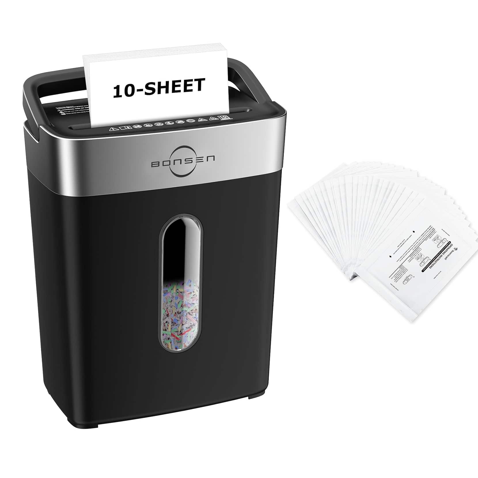 Bonsen - Heavy Duty Paper Shredder - 10-Sheet Cross-Cut Shredder with Handle - 4 Gallons Bin - P-4 Security - 24 Lubricant Sheets - Black price history on PriceWatchPro