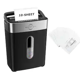 Bonsen - Heavy Duty Paper Shredder - 10-Sheet Cross-Cut Shredder with Handle - 4 Gallons Bin - P-4 Security - 24 Lubricant Sheets - Black
