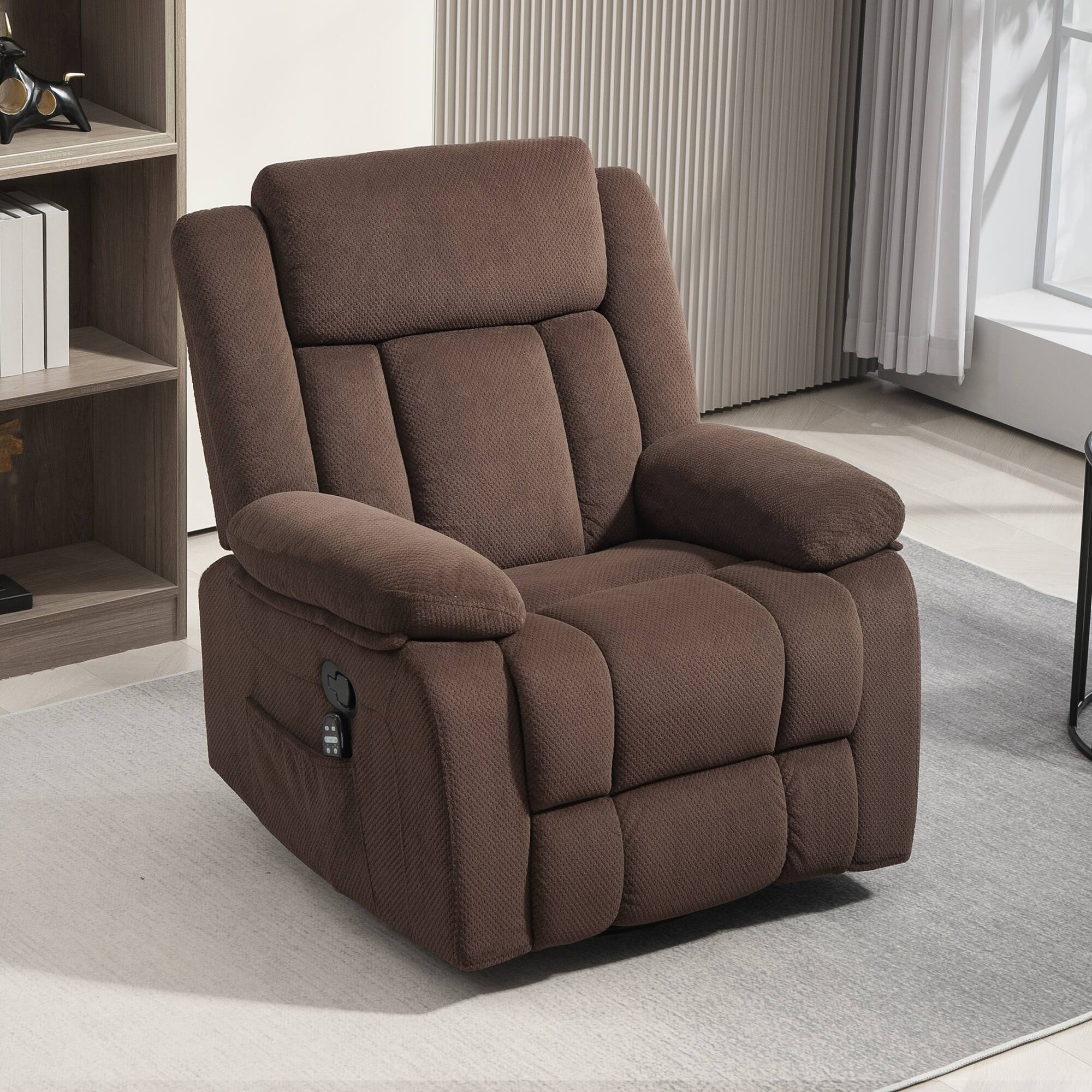 Alt View 1. Homcom - Recliner Chair with Vibration Massage and Heat, Oversized Swivel Rocker Single Sofa with Footrest, Remote - Brown.