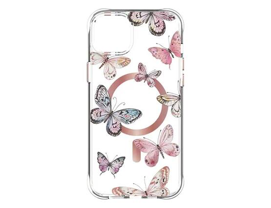 Front. Body Glove - Body Glove Karma Case With Magsafe for iPhone 14 Plus / iPhone 6.7 2022 | Color: Pink Butterflies - Pink Butterflies.