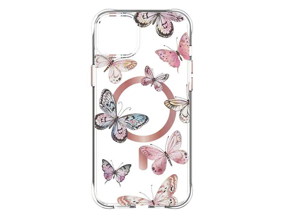 Front. Body Glove - Body Glove Karma Case With Magsafe for iPhone 14 Plus / iPhone 6.7 2022 | Color: Pink Butterflies - Pink Butterflies.