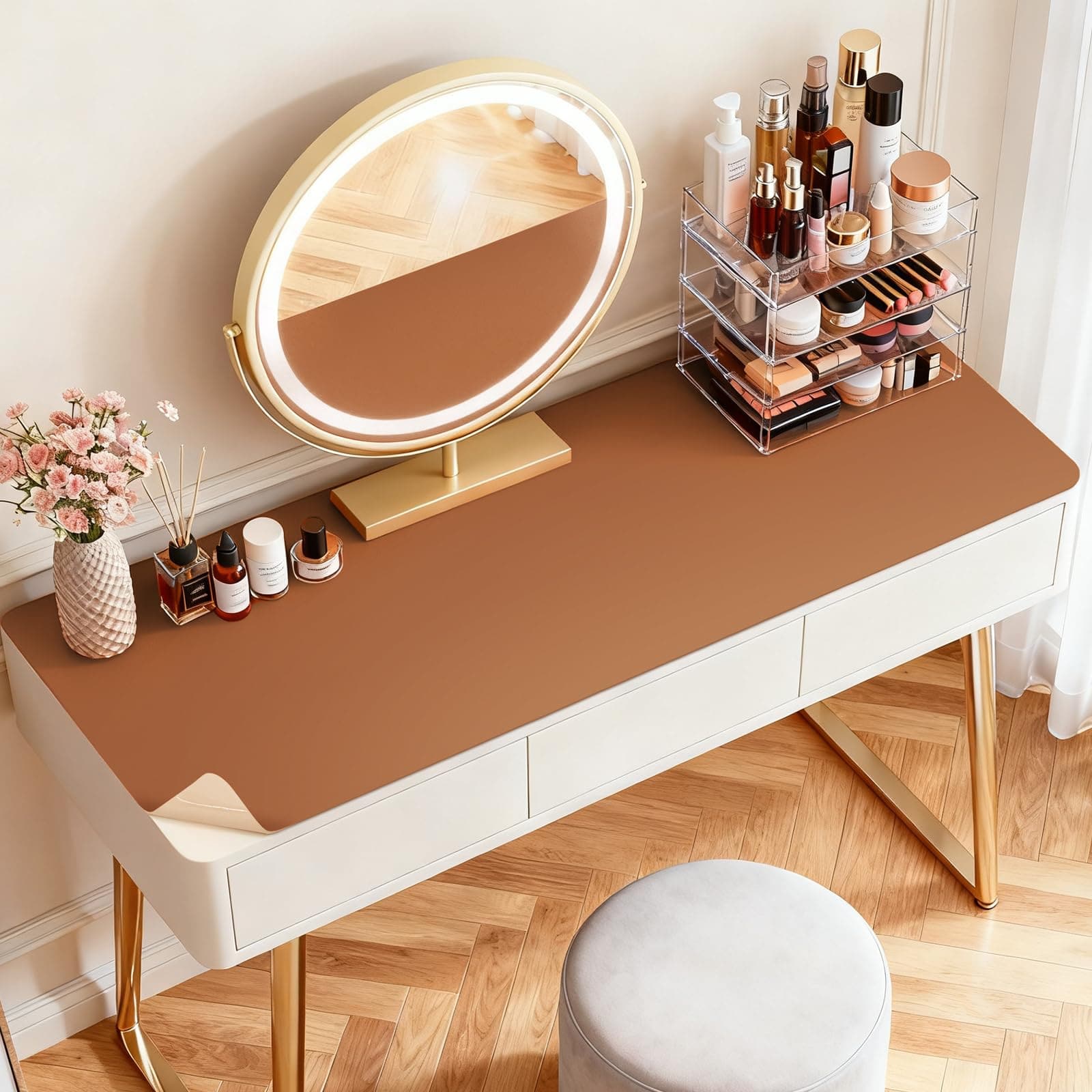 Fabibe - Makeup Mat For Vanity 17 X 28 Inch Dual-sided Desk Protector Pad- Easy To Clean And Waterproof Accessories Craft Tab - Brown+beige 17" x 28"