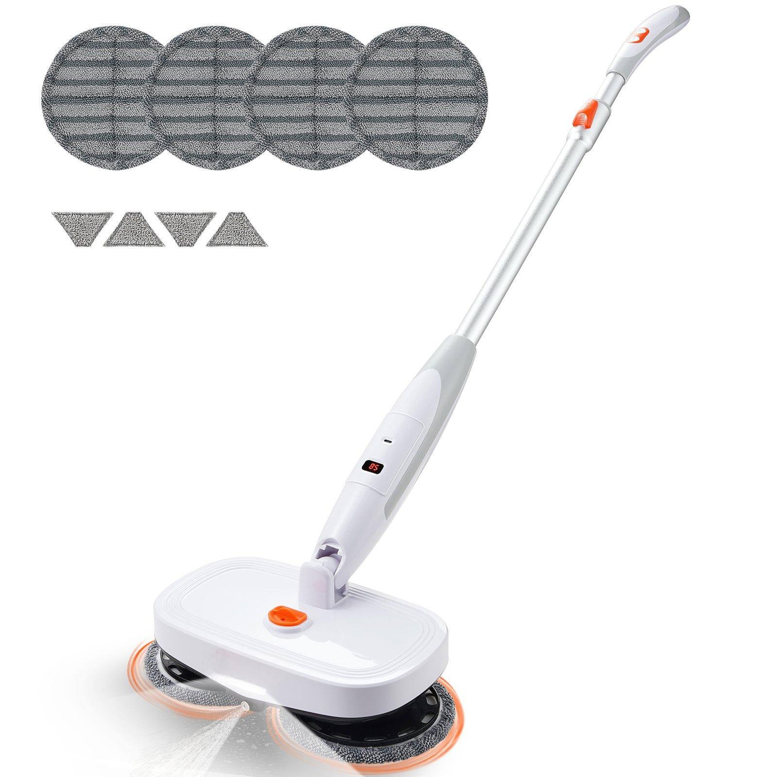 Front. Glintex - Cordless Electric Spin Mop with Water Tank, LED Light, Dual Heads, 8 Pads for Hardwood and Tile Floors.