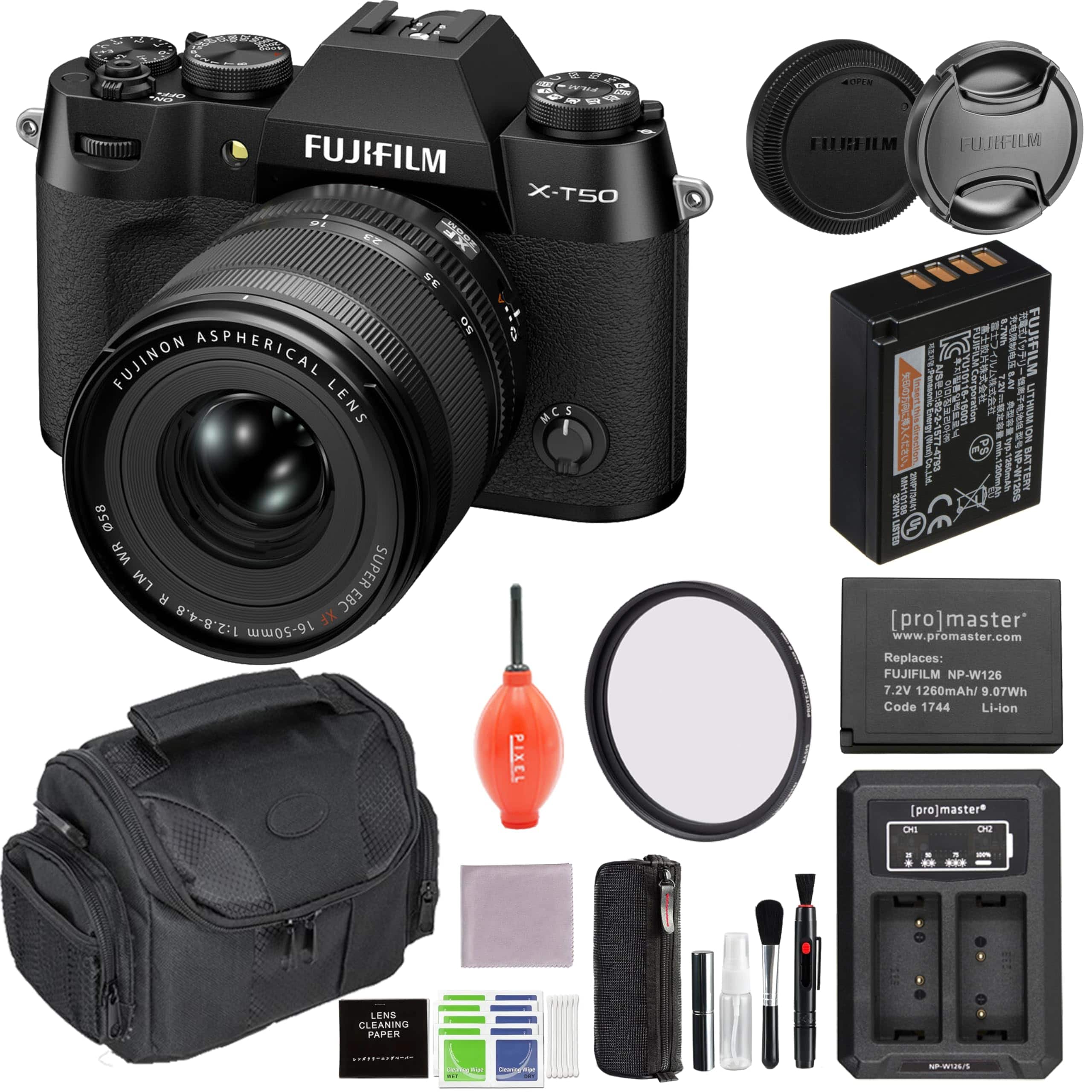 Fujifilm - X-T50 Mirrorless Camera with XF 16-50mm Lens (Black) Bundle with 58MM Filter, Extra Battery, Charger & More price history on PriceWatchPro