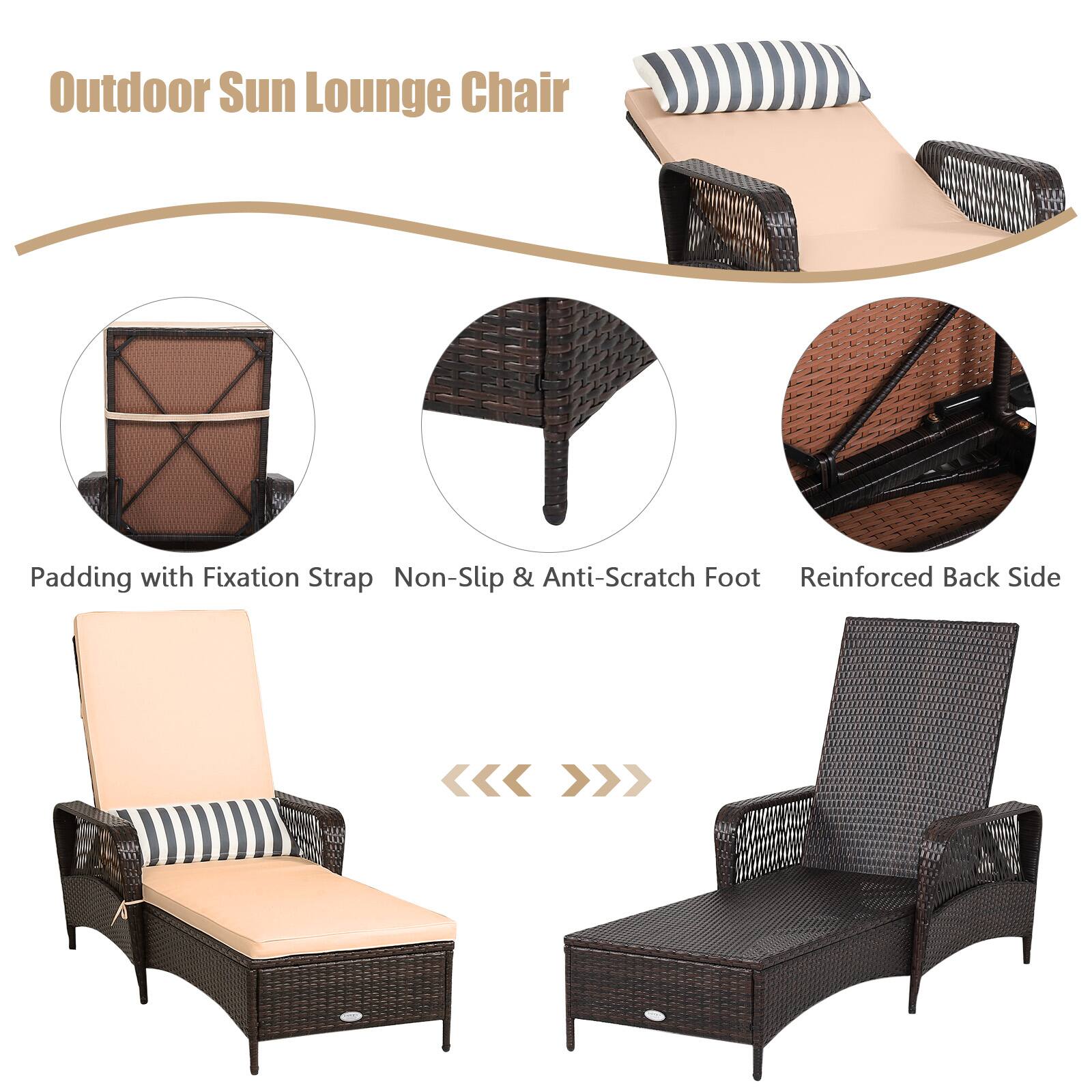 Outdoor Sun Lounge Chair

- Padding with Fixation Strap
- Non-Slip & Anti-Scratch Foot
- Reinforced Back Side