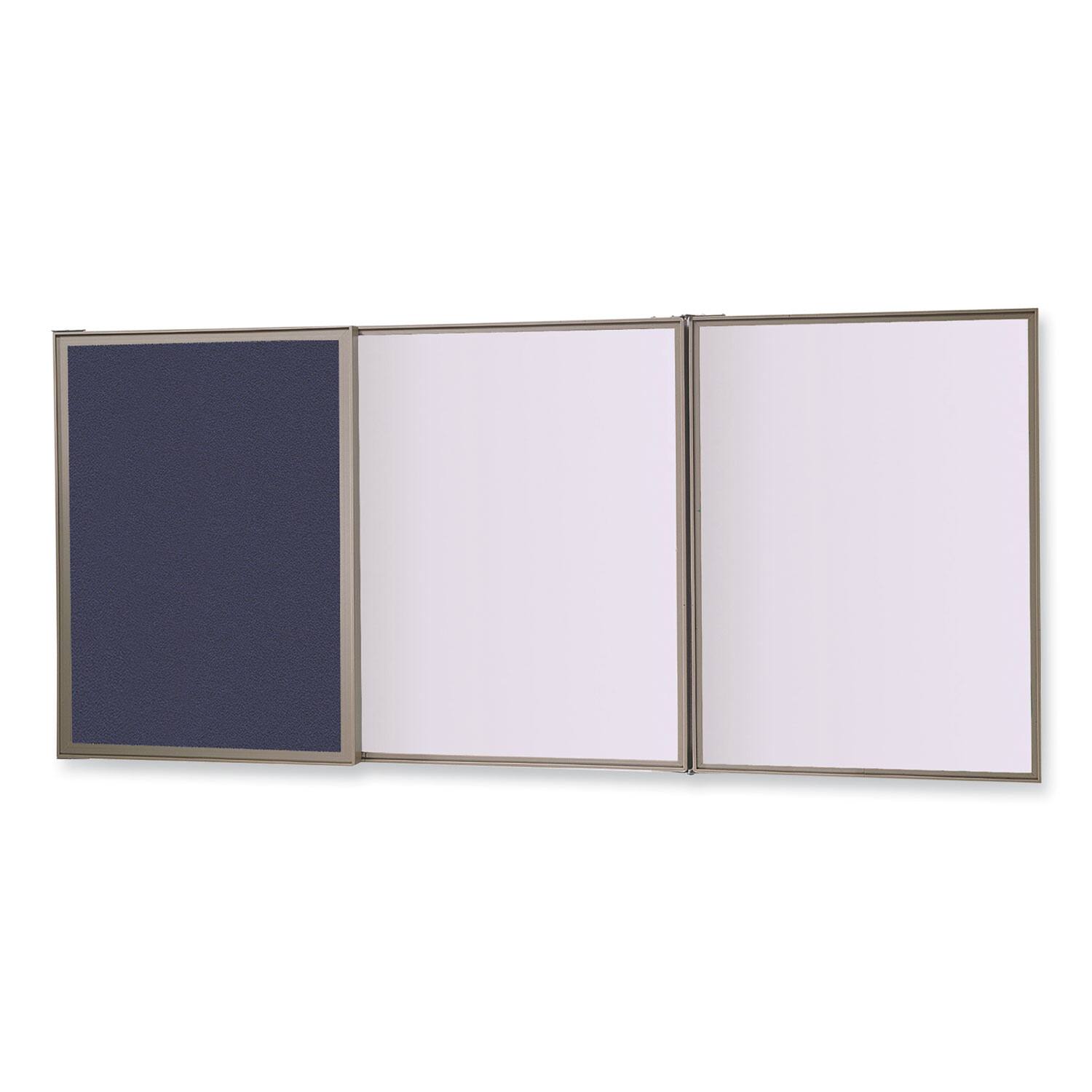 Angle. Ghent - VisuALL PC Whiteboard Cabinet with Fabric Bulletin Board Exterior Doors, 36" x 24" Satin Aluminum Frame.