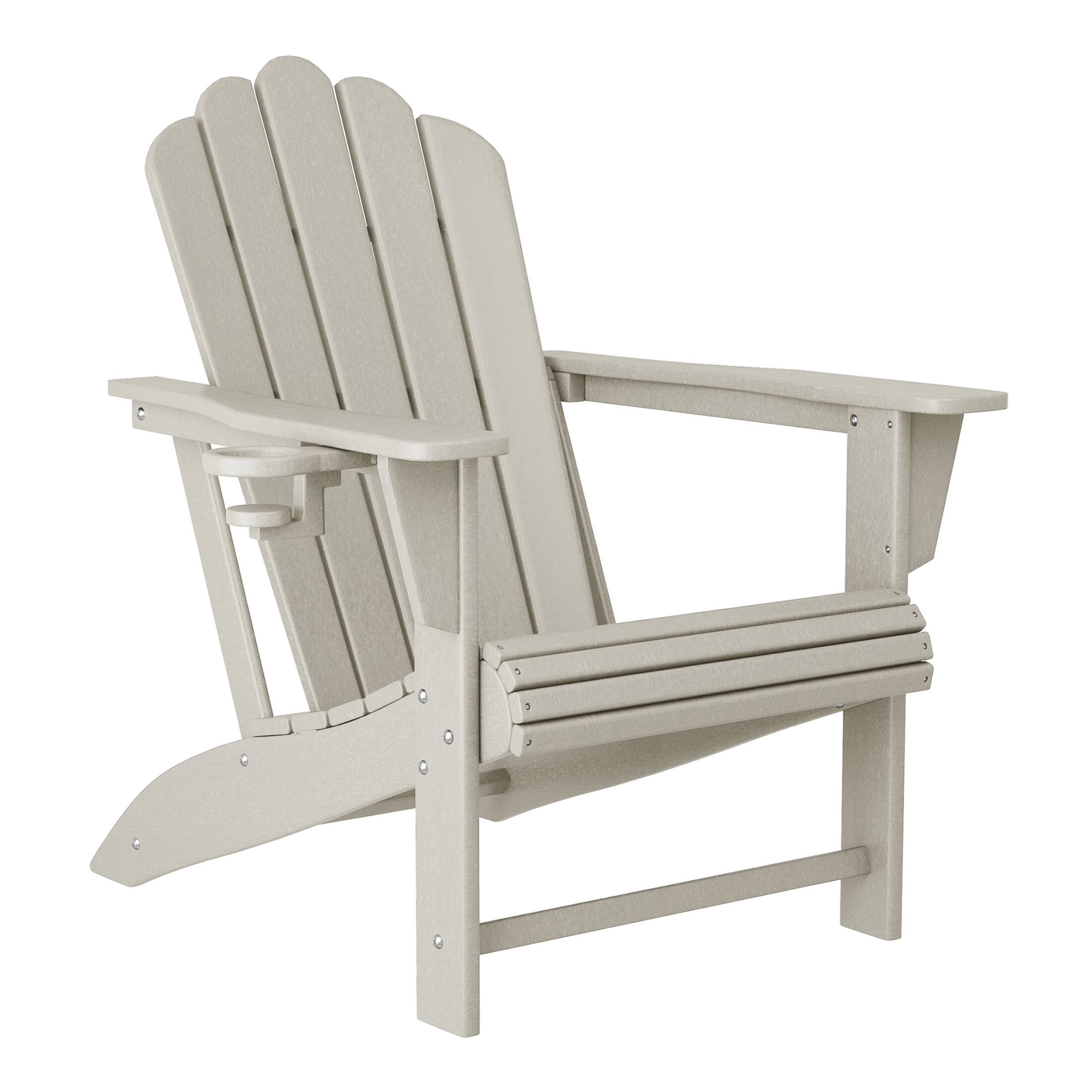 Left. WestinTrends - WestinTrends Highland Outdoor Patio HDPE Adirondack Chairs With Cup Holders (Set of 8) - Sand.