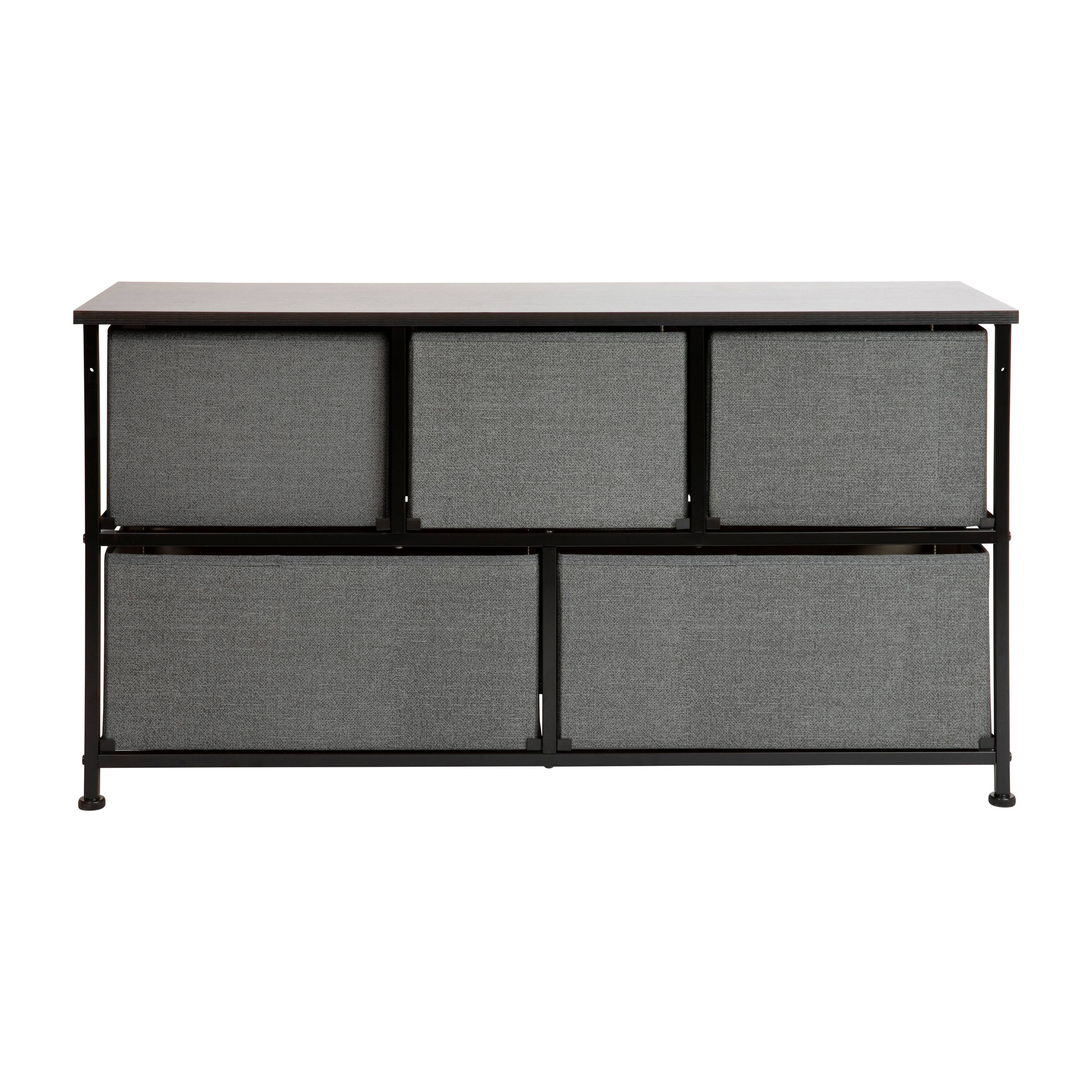 Alt View 5. Emma + Oliver - 5 Drawer Storage Chest with Wood Top & Dark Fabric Pull Drawers - Gray Drawers/Black Frame.
