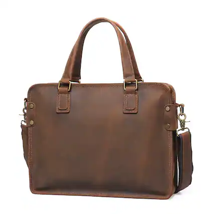 Front. Steel Horse Leather - The Viggo Briefcase | Genuine Leather Messenger Bag - Brown.