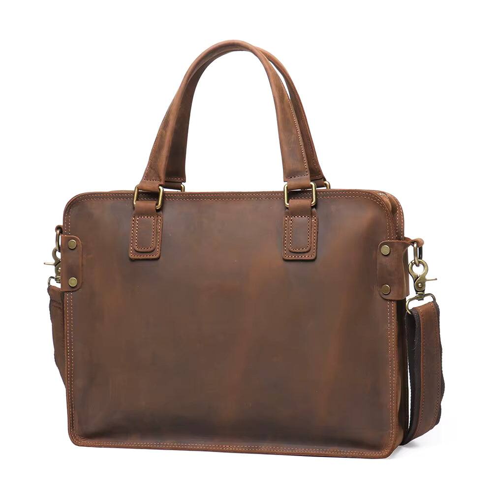 Front. Steel Horse Leather - The Viggo Briefcase | Genuine Leather Messenger Bag - Brown.