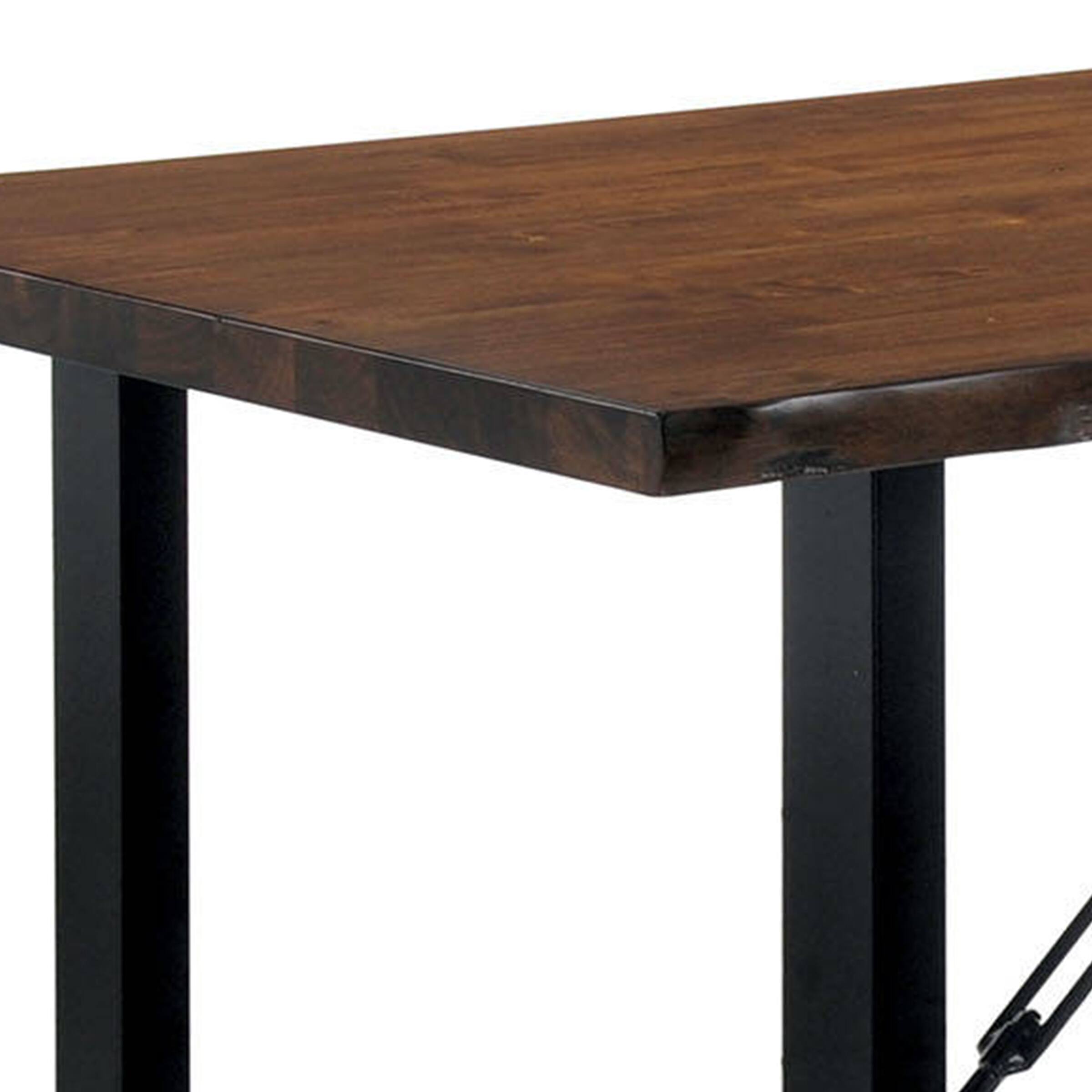 Alt View 2. Manhattan Lane - Industrial Wooden Dining Table with U Shaped Base, Brown and Black - Brown and Black.