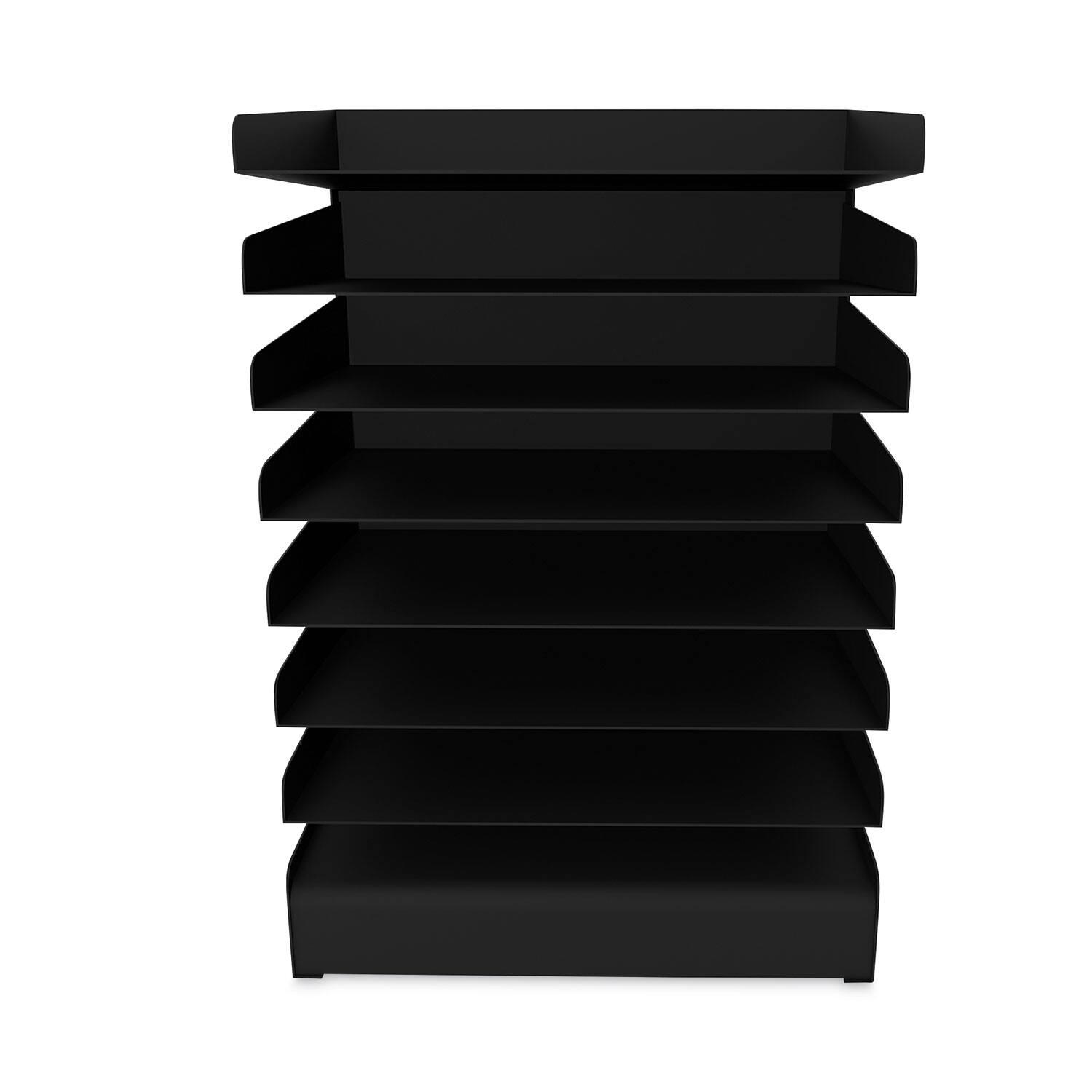 Front. Safco - Safco Steel Horizontal-Tray Desktop Sorter, Eight Sections, Letter Size Files, 12" x 9.5" x 17.75", Black.
