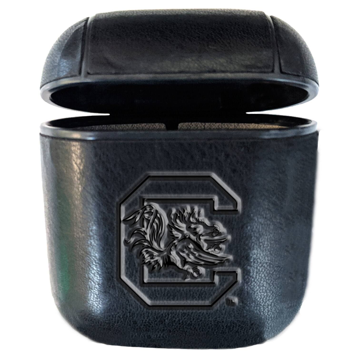 Front. OTM Essentials - Black South Carolina Gamecocks Faux Leather Airpods Case - Airpods Pro - Black.