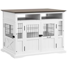 Pawhut - Dog Crate Furniture Side End Table with Storage, 41" Modern Wooden Dog Kennel with Double Doors