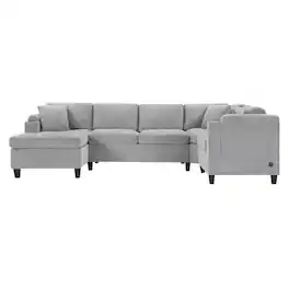 Boyel Living - Modern U-shaped Sectional Sofa 115.7 inch with Built-in Cup Holders Storage Space and USB Ports in Light Gray - Light Gray