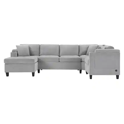Front. Boyel Living - Modern U-shaped Sectional Sofa 115.7 inch with Built-in Cup Holders Storage Space and USB Ports in Light Gray - Light Gray.