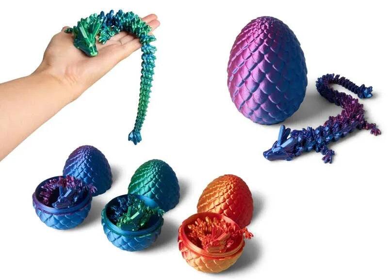 Angle. One For Fun - Giant 3D Printed Dragon Egg with Articulated Dragon Figure, Fantasy Collectible Toy - Multicolor.