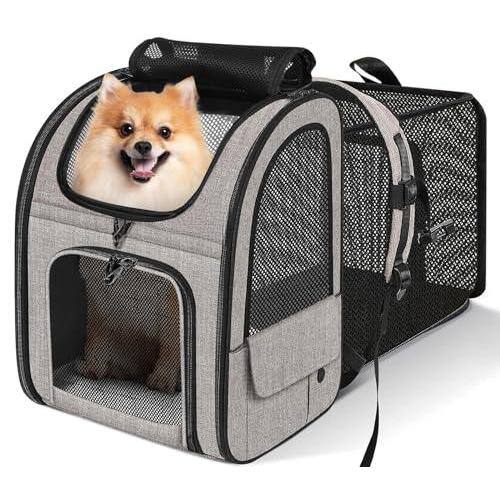 Front. Live At Space - Pet Carrier Backpack Dog Expandable With Breathable Mesh For Small Dogs Cats Puppies Bag Hiking Travel Camping Outdoor H.