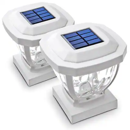 Front. Home Zone Security - Home Zone Security ELI1402V 2 Pack Solar Post Cap Lights, Decorative Glass LED 4x4 Post, Weather Resistant, White.