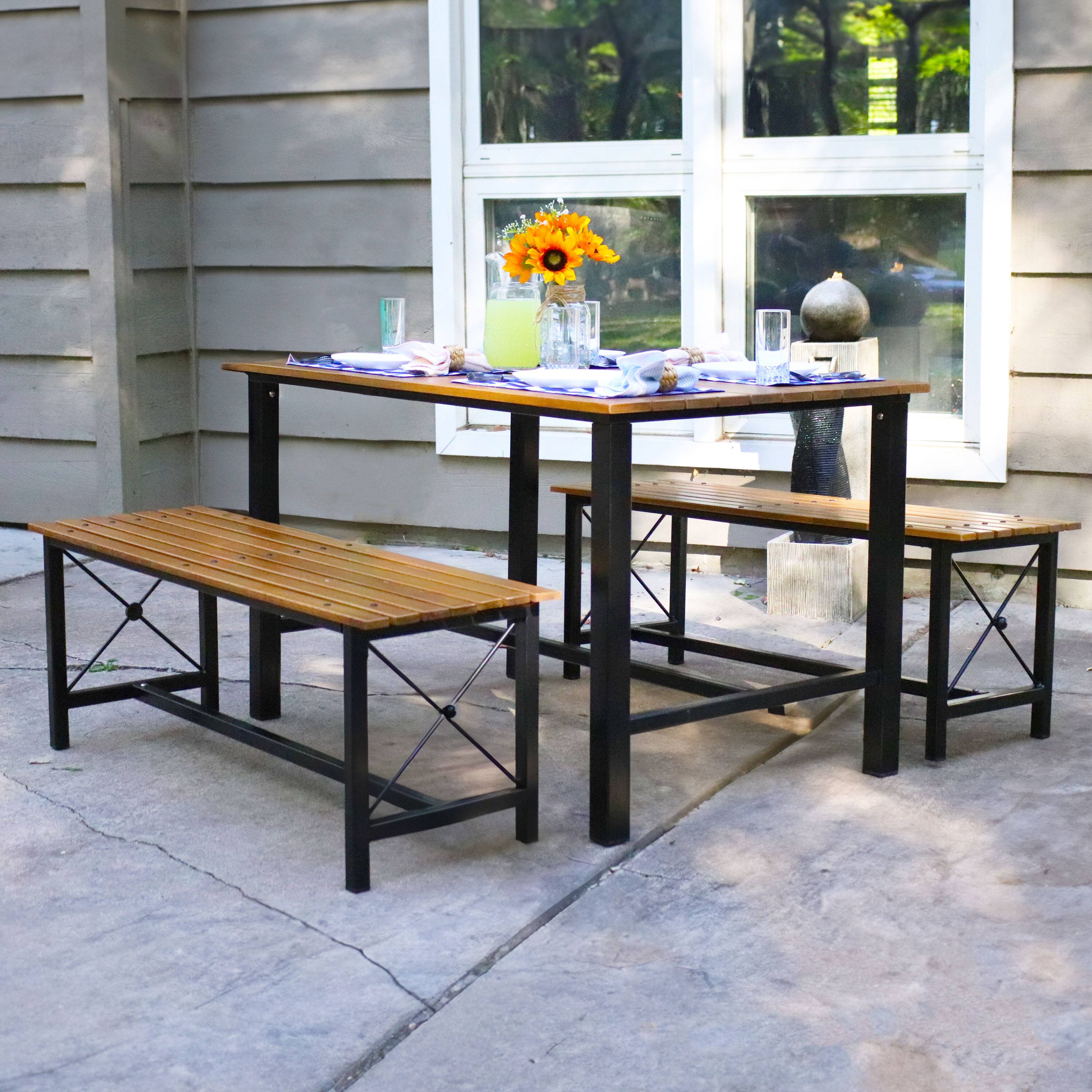 Alt View 3. Sunnydaze - 3-Piece European Chestnut Patio Dining Set - European Chestnut.