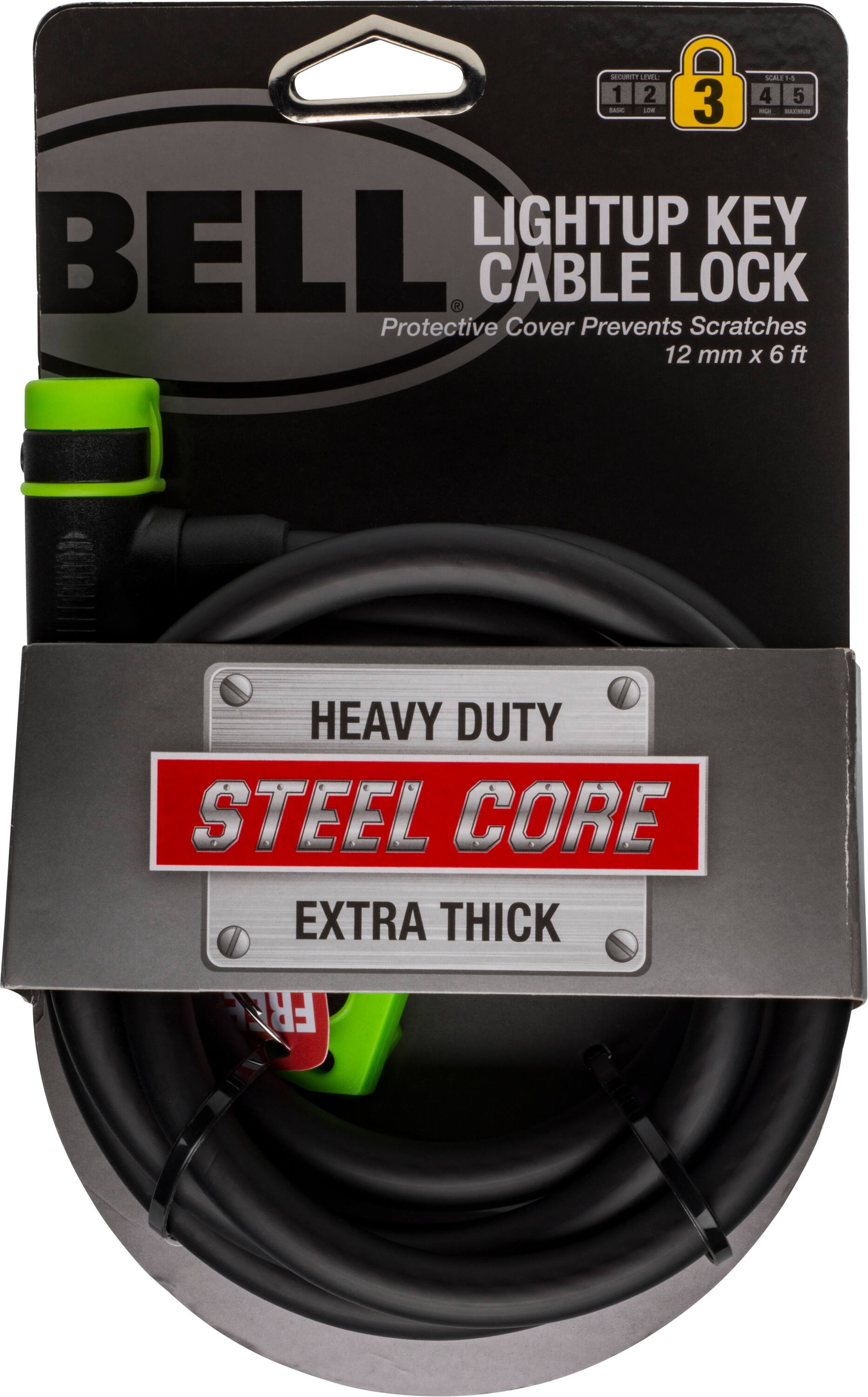Front Zoom. Bell - Key Cable Lock 12mm x 6' w/ Lighted Key for Bike and Scooter - Black.