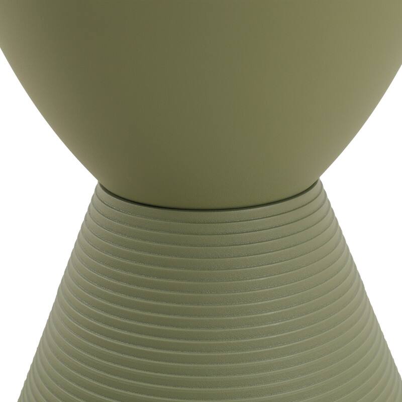 Alt View 4. LeisureMod - Boyd Modern Round Hourglass Accent Side Table, Drum Storage Table with Ribbed Base for Indoor/Outdoor - Olive Green.