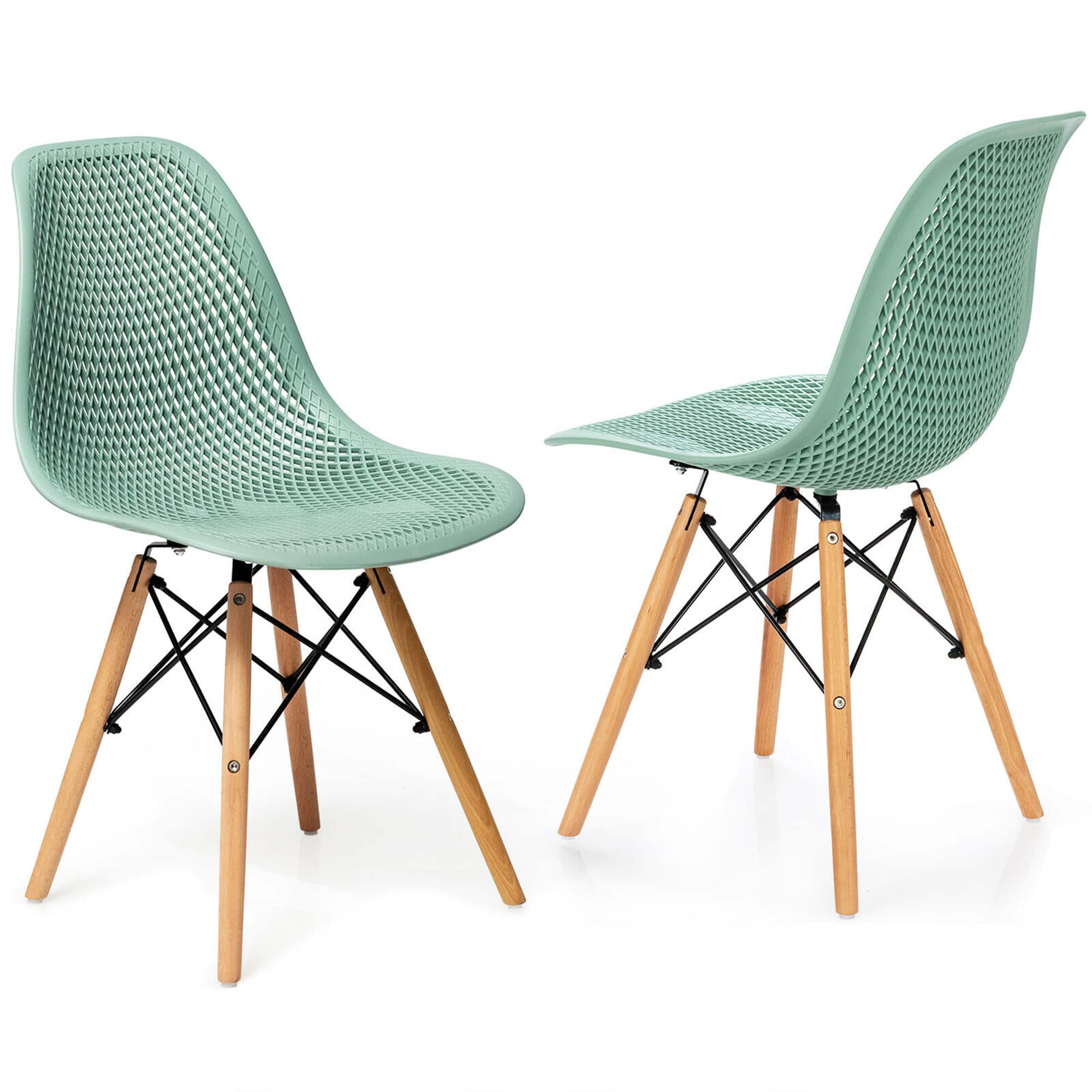 Gymax - 2PCS Modern DSW Dining Chair Office Home w/ Mesh Design Wooden Legs - Green