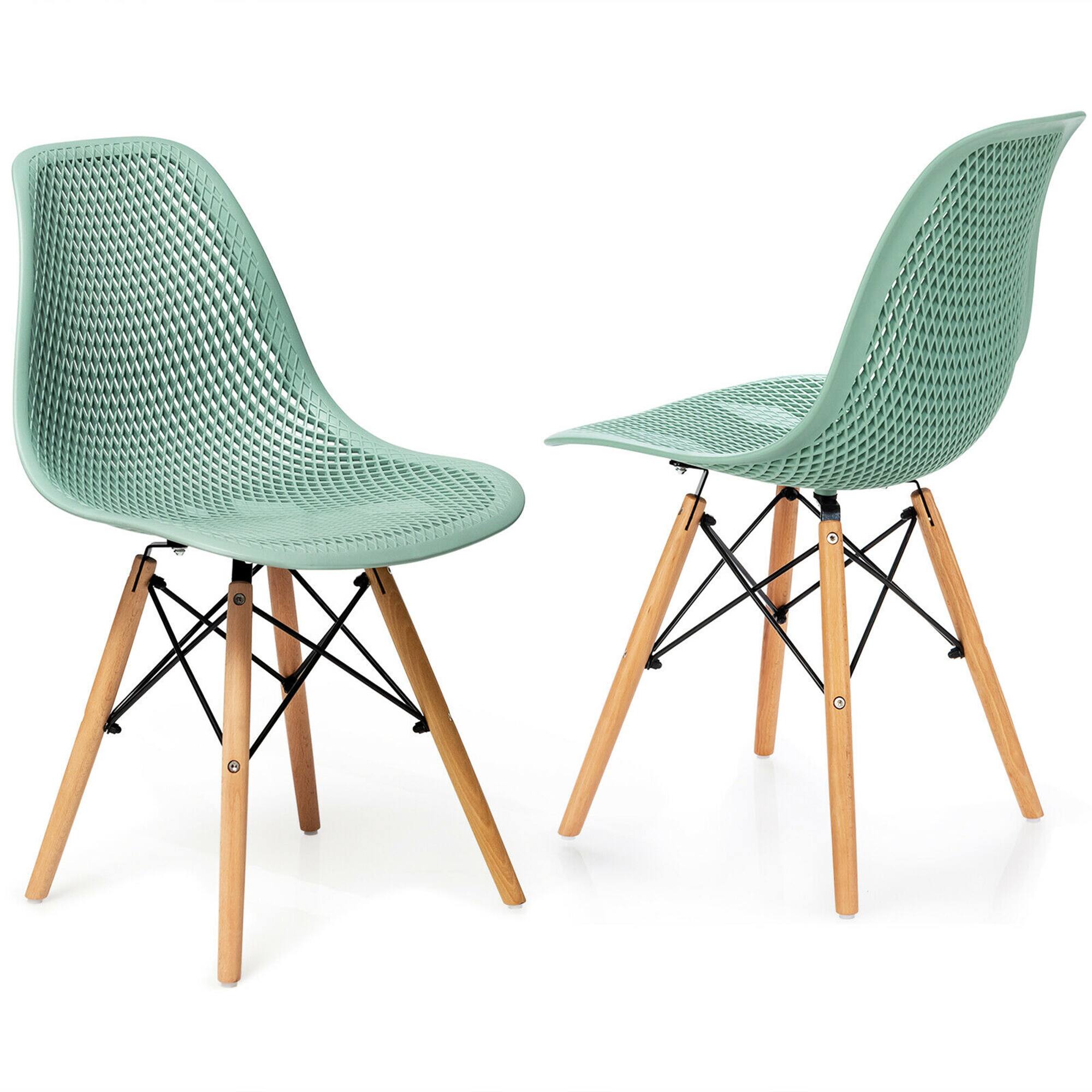 Front. Gymax - Gymax 2PCS Modern DSW Dining Chair Office Home w/ Mesh Design Wooden Legs Green - Green.