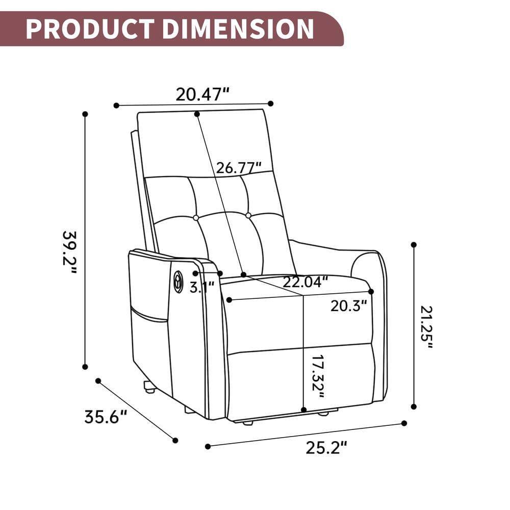 PRODUCT DIMENSION

- Width: 20.47"
- Depth: 26.77"
- Height: 39.2"
- Seat Height: 3.1"
- Seat Depth: 22.04"
- Seat Width: 20.3"
- Armrest Height: 21.25"
- Armrest Width: 17.32"
- Overall Height: 35.6"
- Overall Width: 25.2"