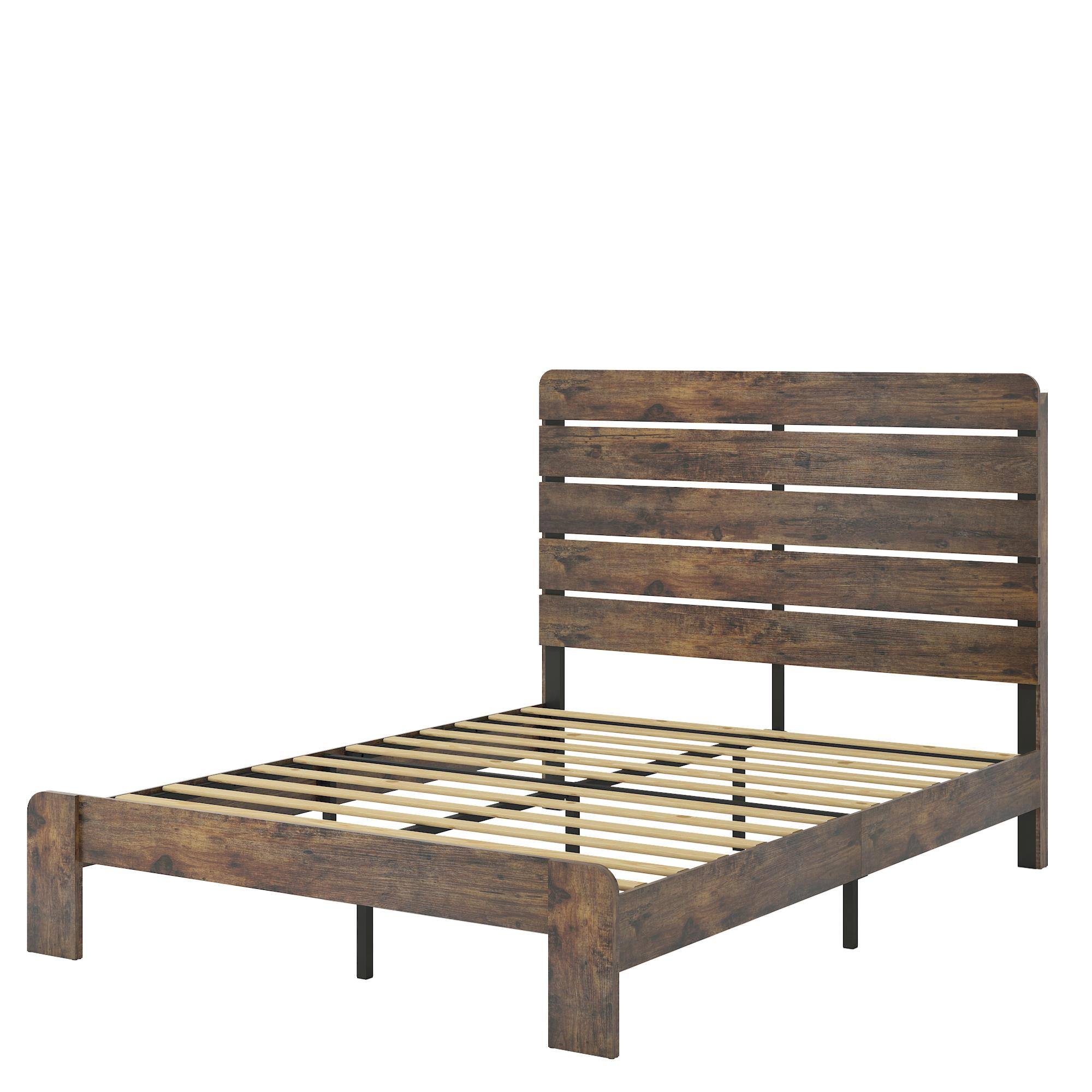 Front. SlickBlue - Wooden Platform Bed Fram, Noise-Free, Easy Assembly, Large Under-Bed Storage, No Box Spring Required - Dark Brown.