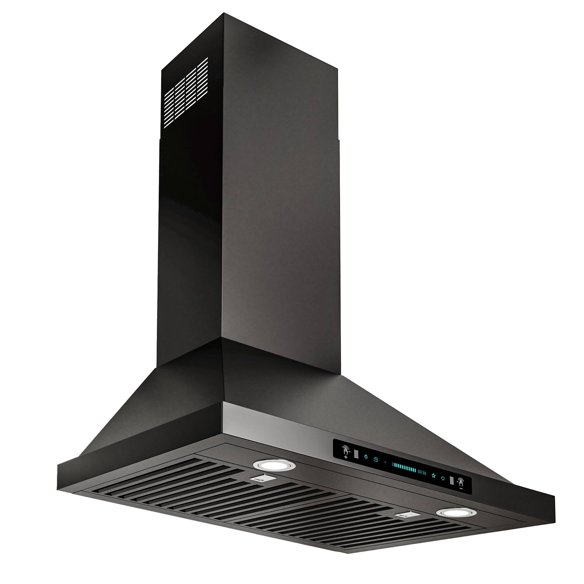Angle. Onefly - 30 inches - Convertible - Wall Mount Range Hood - Black.