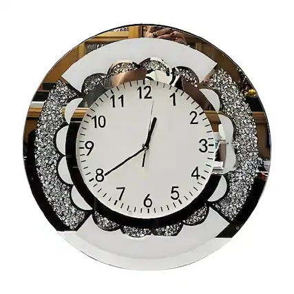 Front. FC Design - 19"H White & Silver Mirrored Glittery Modern Round Wall Clock - Multicolor.