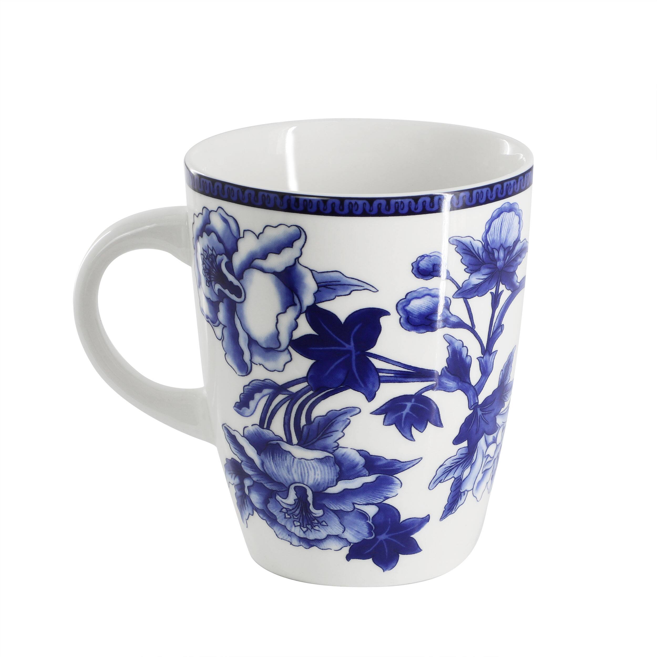 Alt View 3. Elama - Elama Cattleya Orchid 16 Piece Round Porcelain Dinnerware Set in Blue and White - Blue and White.